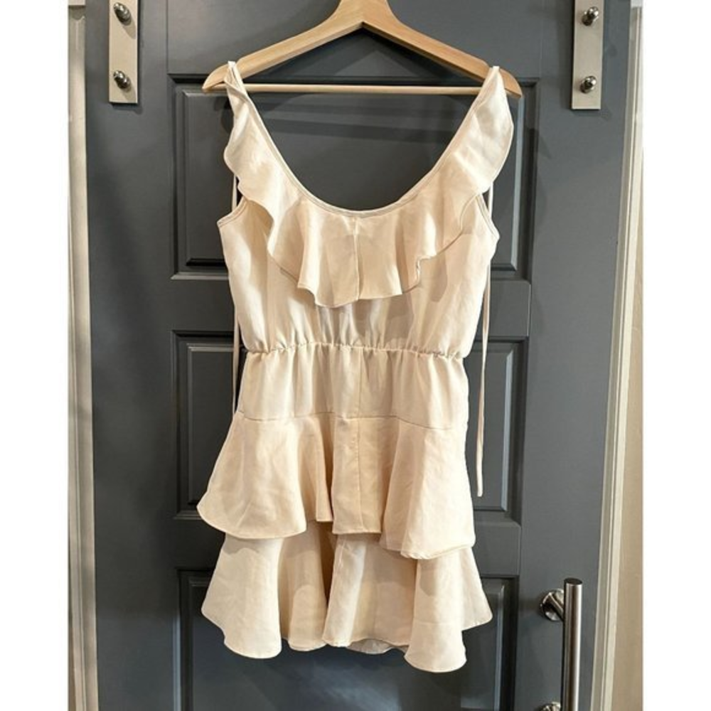 Favlux Fashion Cream Ruffle Tiered Mini Dress Womens Large Sleeveless Summer‎